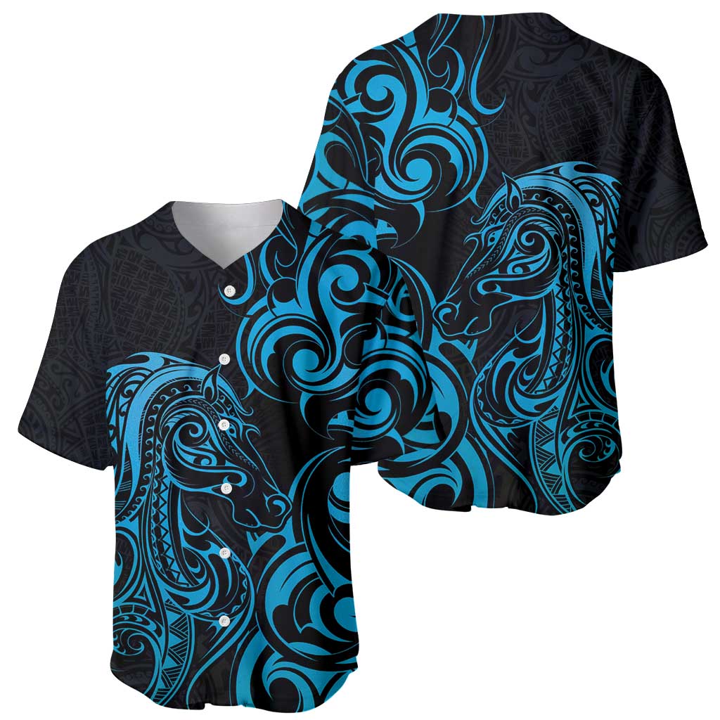 Blue Aotearoa Horse Racing Baseball Jersey NZ Maori Pattern LT14 - Polynesian Pride
