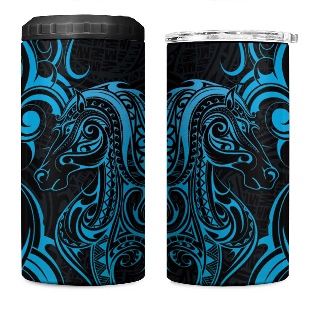 Blue Aotearoa Horse Racing 4 in 1 Can Cooler Tumbler NZ Maori Pattern LT14 One Size: 16 oz Blue - Polynesian Pride