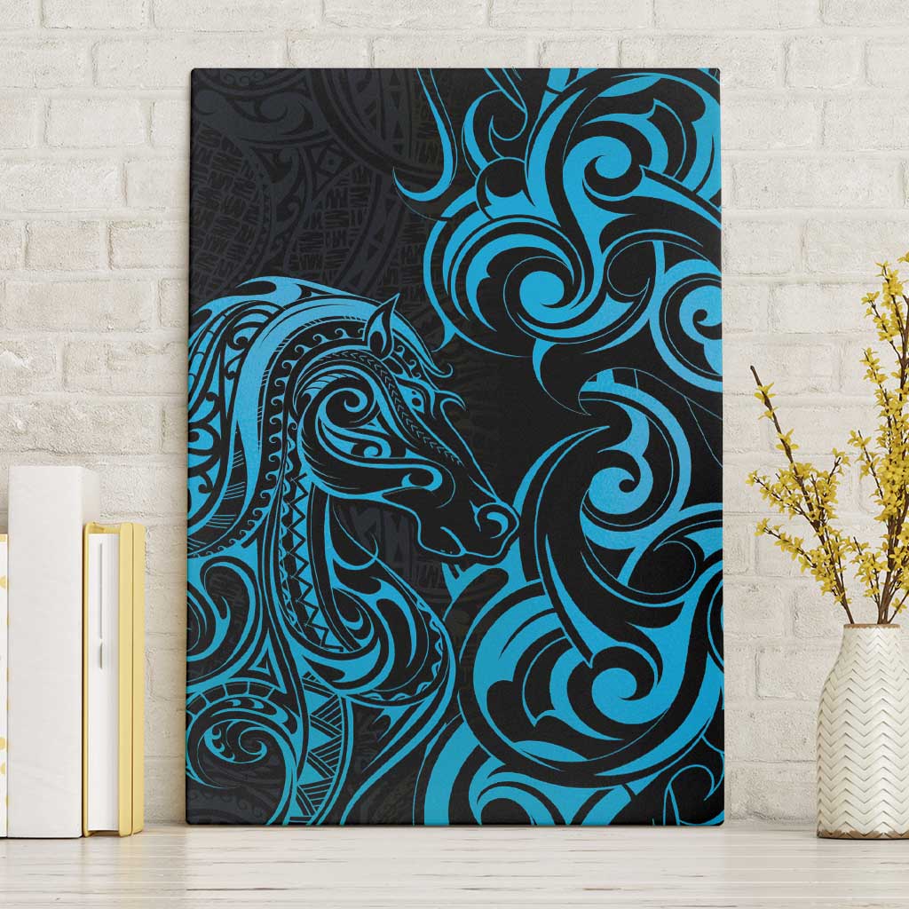 Blue Aoteara Horse Racing Canvas Wall Art NZ Maori Pattern