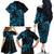 Blue Aoteara Horse Racing Family Matching Off The Shoulder Long Sleeve Dress and Hawaiian Shirt NZ Maori Pattern