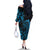 Blue Aoteara Horse Racing Family Matching Off The Shoulder Long Sleeve Dress and Hawaiian Shirt NZ Maori Pattern