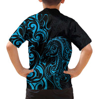 Blue Aotearoa Horse Racing Family Matching Off Shoulder Maxi Dress and Hawaiian Shirt NZ Maori Pattern LT14 - Polynesian Pride