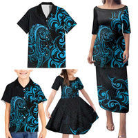 Blue Aotearoa Horse Racing Family Matching Puletasi and Hawaiian Shirt NZ Maori Pattern LT14 - Polynesian Pride