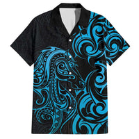 Blue Aotearoa Horse Racing Family Matching Puletasi and Hawaiian Shirt NZ Maori Pattern LT14 Dad's Shirt - Short Sleeve Blue - Polynesian Pride