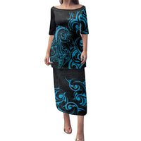 Blue Aotearoa Horse Racing Family Matching Puletasi and Hawaiian Shirt NZ Maori Pattern LT14 Mom's Dress Blue - Polynesian Pride