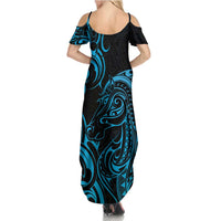 Blue Aotearoa Horse Racing Family Matching Summer Maxi Dress and Hawaiian Shirt NZ Maori Pattern LT14 - Polynesian Pride