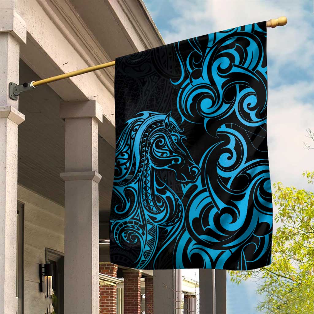 Blue Aoteara Horse Racing Garden Flag NZ Maori Pattern