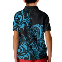 Blue Aotearoa Horse Racing Kid Polo Shirt NZ Maori Pattern LT14 - Polynesian Pride