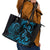 Blue Aoteara Horse Racing Leather Tote Bag NZ Maori Pattern