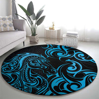 Blue Aoteara Horse Racing Round Carpet NZ Maori Pattern