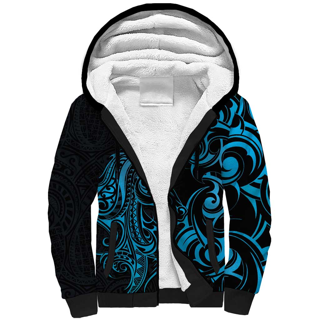 Blue Aoteara Horse Racing Sherpa Hoodie NZ Maori Pattern