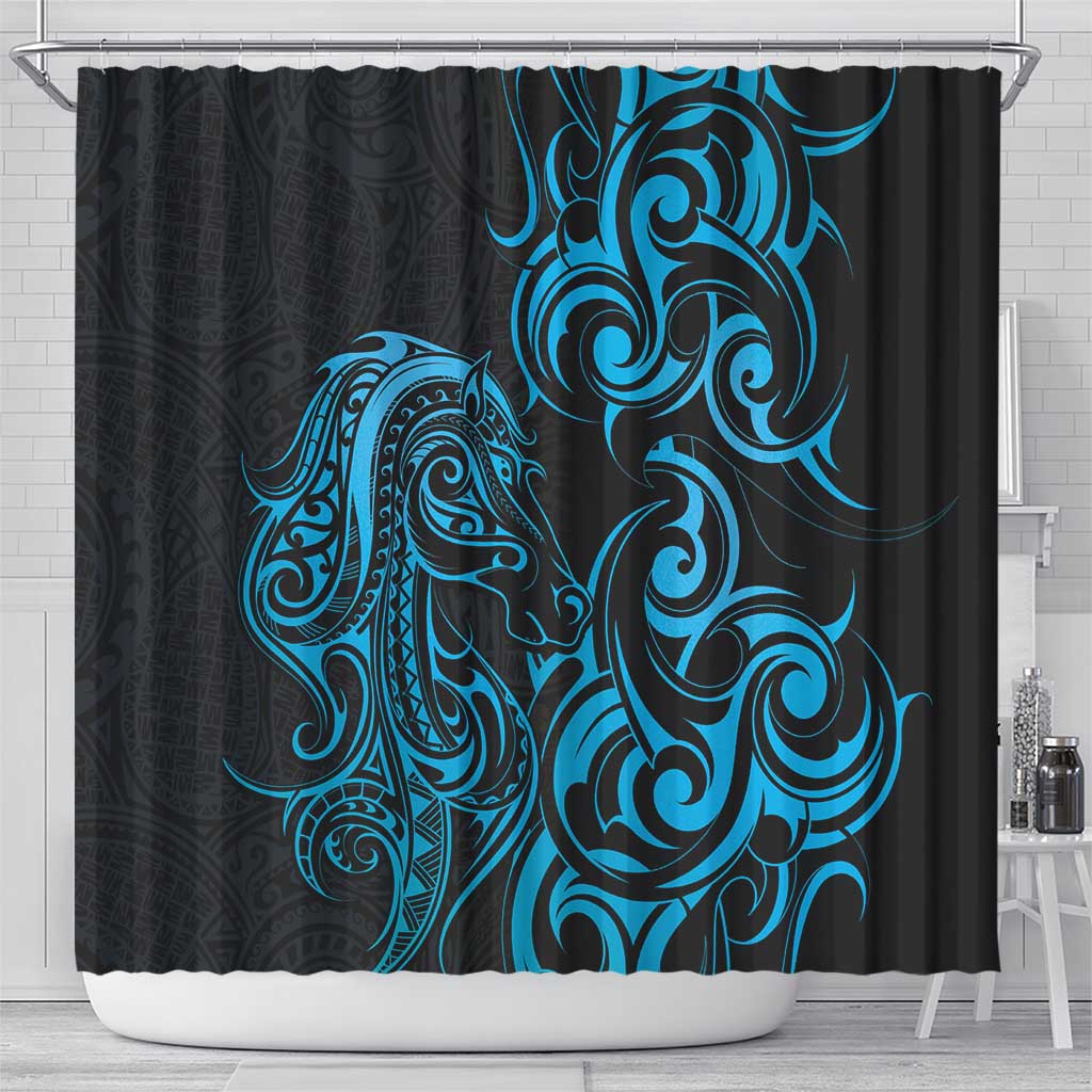 Blue Aotearoa Horse Racing Shower Curtain NZ Maori Pattern LT14 - Polynesian Pride