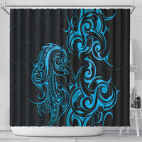 Blue Aotearoa Horse Racing Shower Curtain NZ Maori Pattern LT14 - Polynesian Pride