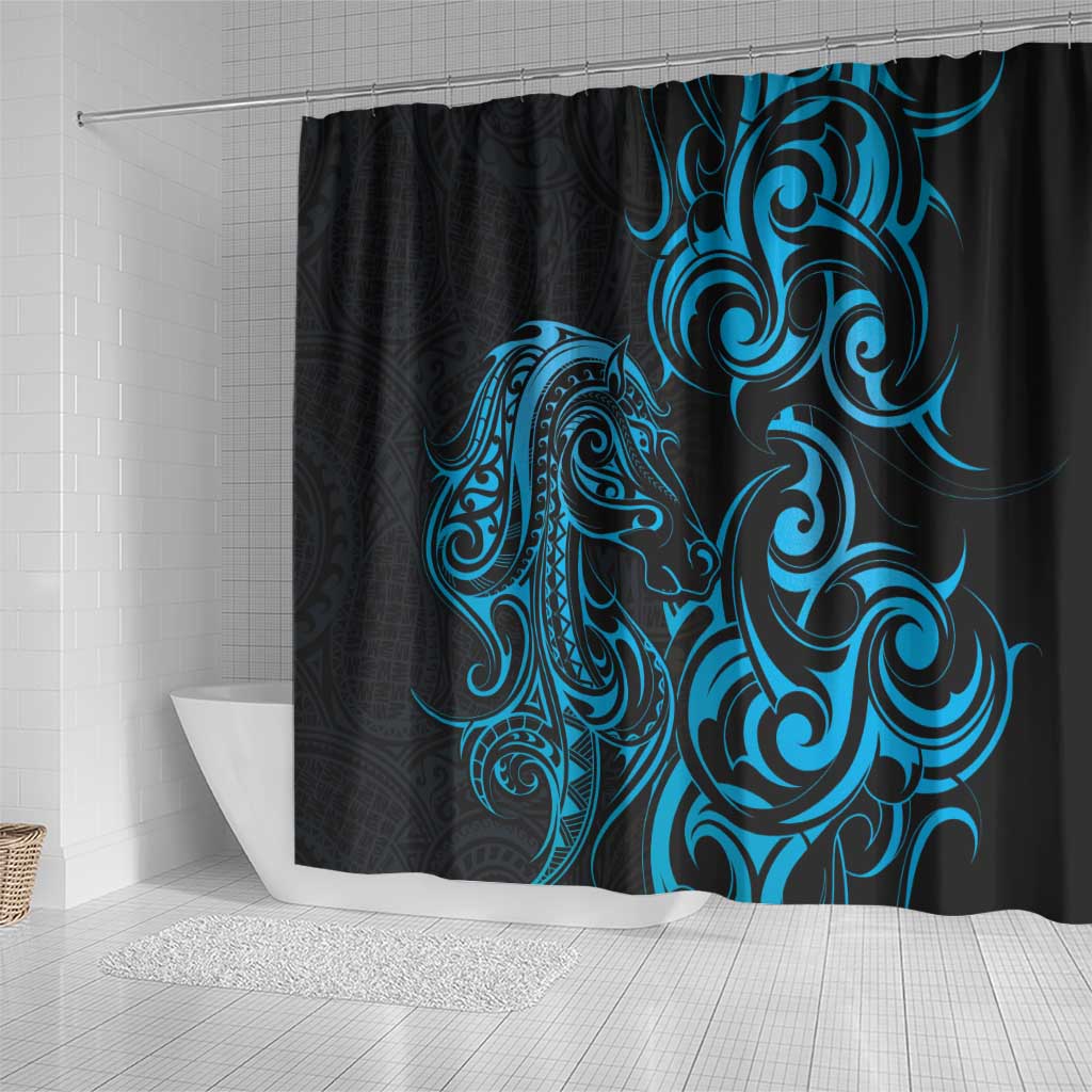 Blue Aotearoa Horse Racing Shower Curtain NZ Maori Pattern LT14 - Polynesian Pride