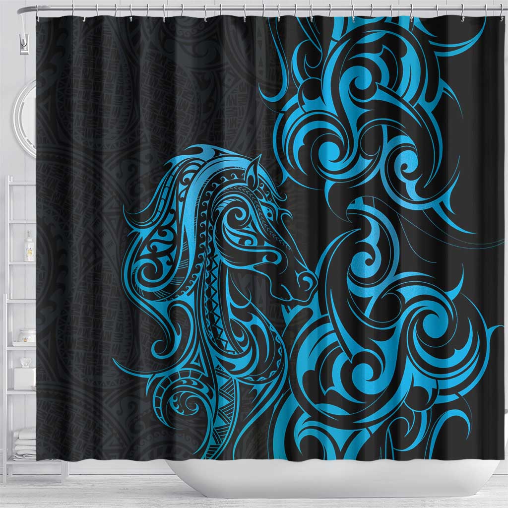 Blue Aotearoa Horse Racing Shower Curtain NZ Maori Pattern LT14 - Polynesian Pride