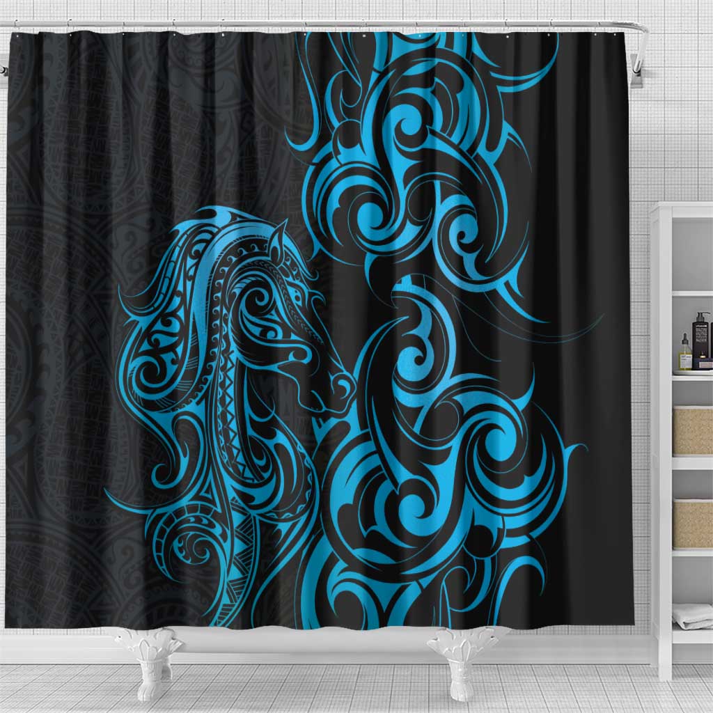 Blue Aotearoa Horse Racing Shower Curtain NZ Maori Pattern LT14 - Polynesian Pride