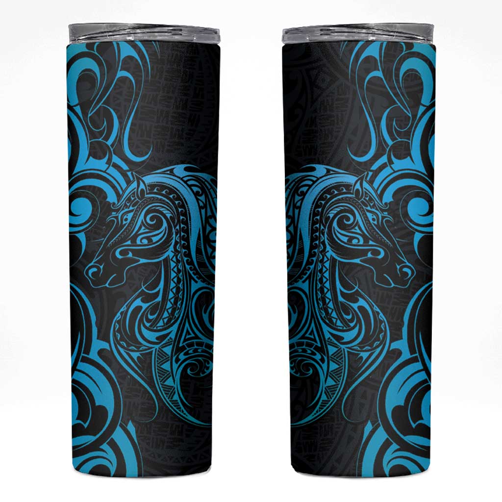 Blue Aotearoa Horse Racing Skinny Tumbler NZ Maori Pattern LT14 Blue - Polynesian Pride