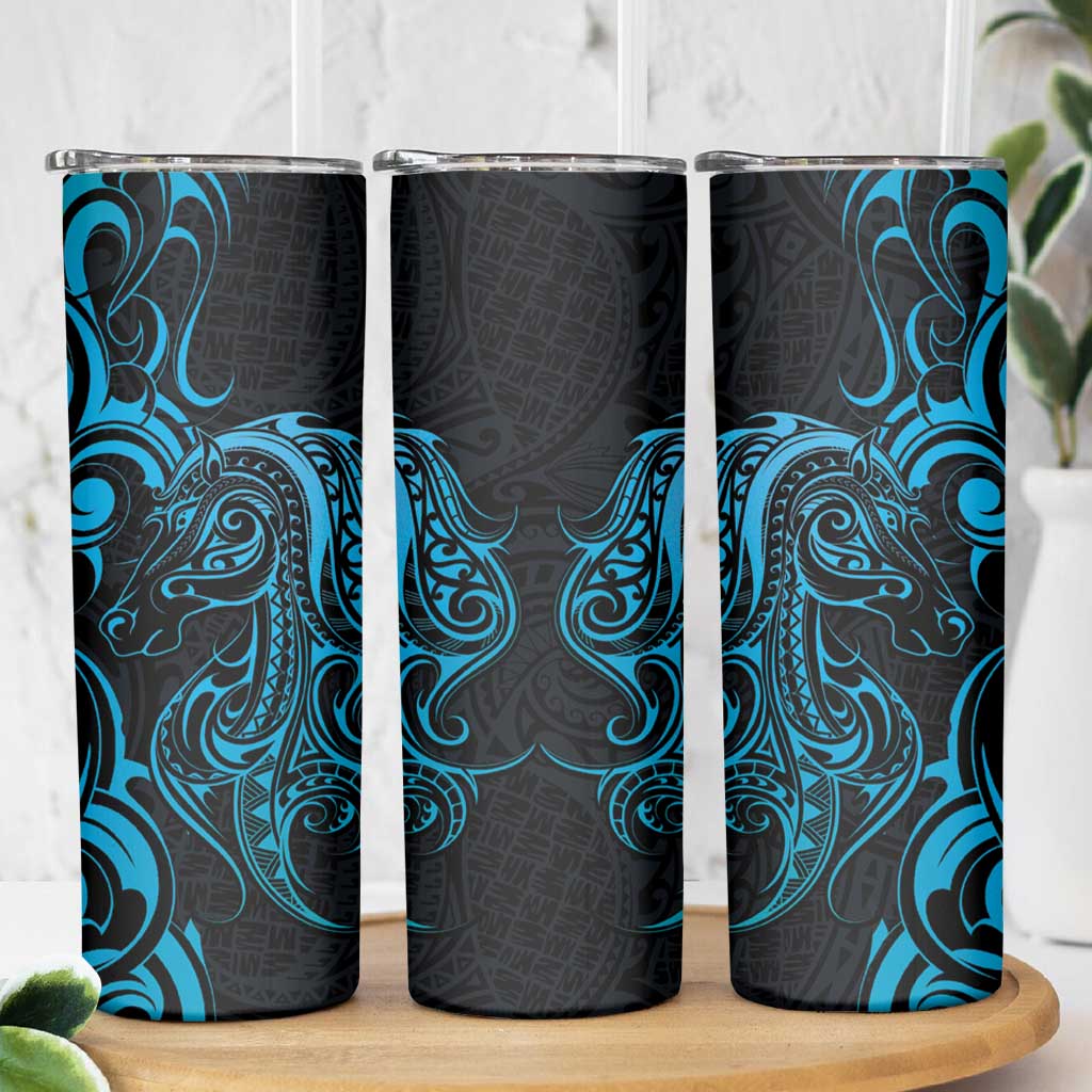 Blue Aotearoa Horse Racing Skinny Tumbler NZ Maori Pattern LT14 - Polynesian Pride