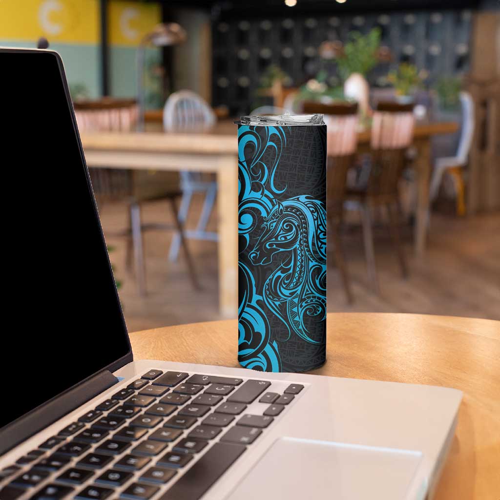 Blue Aotearoa Horse Racing Skinny Tumbler NZ Maori Pattern LT14 - Polynesian Pride