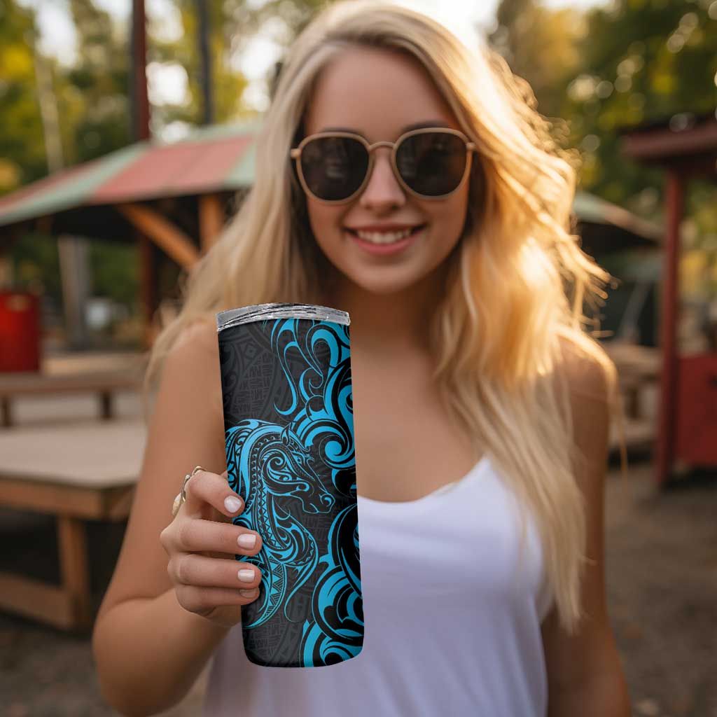 Blue Aotearoa Horse Racing Skinny Tumbler NZ Maori Pattern LT14 - Polynesian Pride