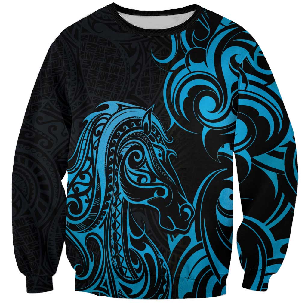 Blue Aotearoa Horse Racing Sweatshirt NZ Maori Pattern LT14 Unisex Blue - Polynesian Pride