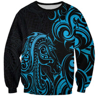 Blue Aotearoa Horse Racing Sweatshirt NZ Maori Pattern LT14 Unisex Blue - Polynesian Pride