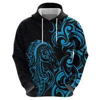 Blue Aoteara Horse Racing Zip Hoodie NZ Maori Pattern