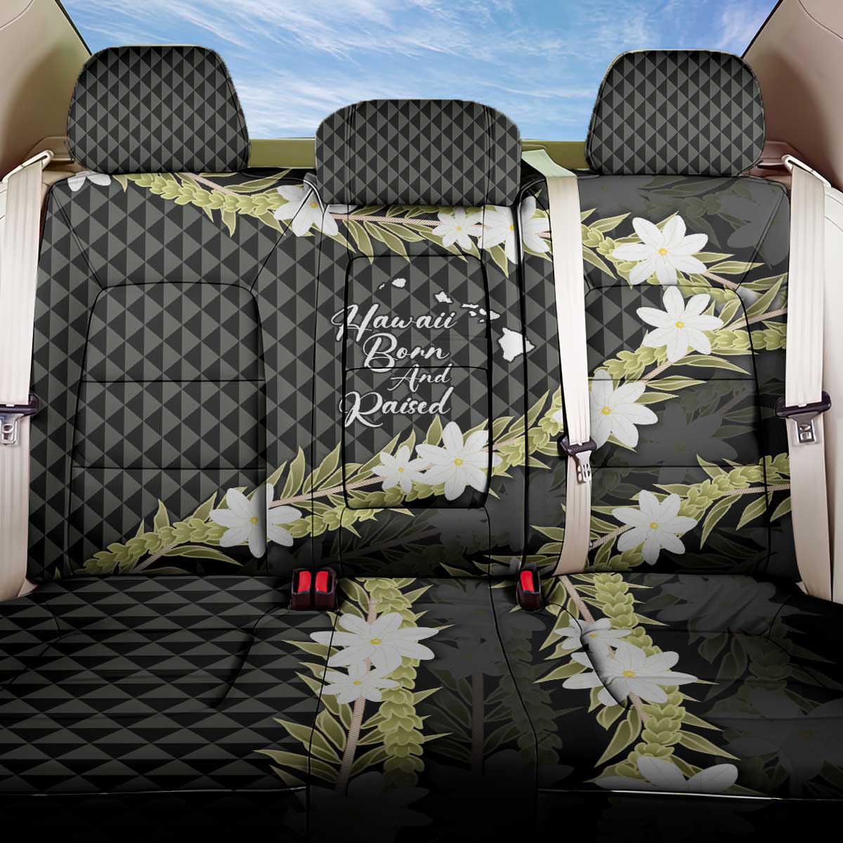 Born And Raised Aloha Hawaii Back Car Seat Cover Kanaka Kakau Hawaiian Tiare Pakalana Lei - Polynesian Pride