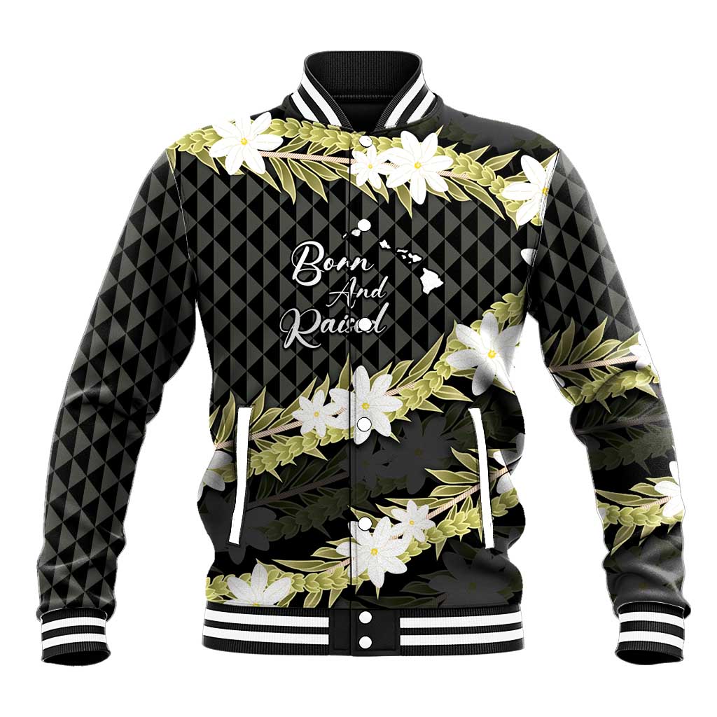 Born And Raised Aloha Hawaii Baseball Jacket Kanaka Kakau Hawaiian Tiare Pakalana Lei - Polynesian Pride