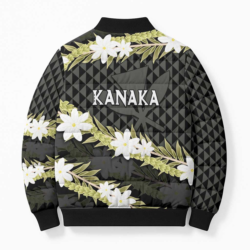 Born And Raised Aloha Hawaii Bomber Puffer Jacket Kanaka Kakau Hawaiian Tiare Pakalana Lei - Polynesian Pride