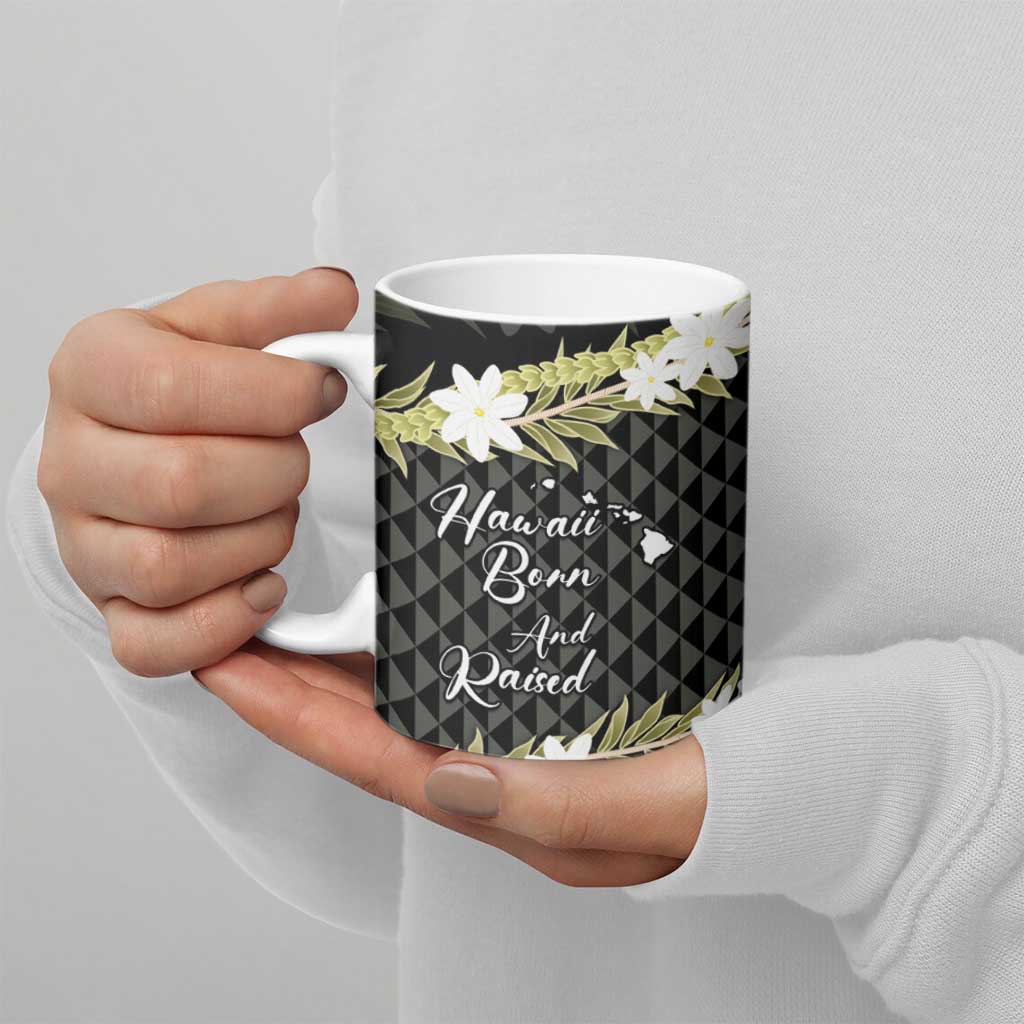 Born And Raised Aloha Hawaii Ceramic Mug Kanaka Kakau Hawaiian Tiare Pakalana Lei - Polynesian Pride