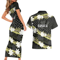 Born And Raised Aloha Hawaii Couples Matching Short Sleeve Bodycon Dress and Hawaiian Shirt Kanaka Kakau Hawaiian Tiare Pakalana Lei - Polynesian Pride