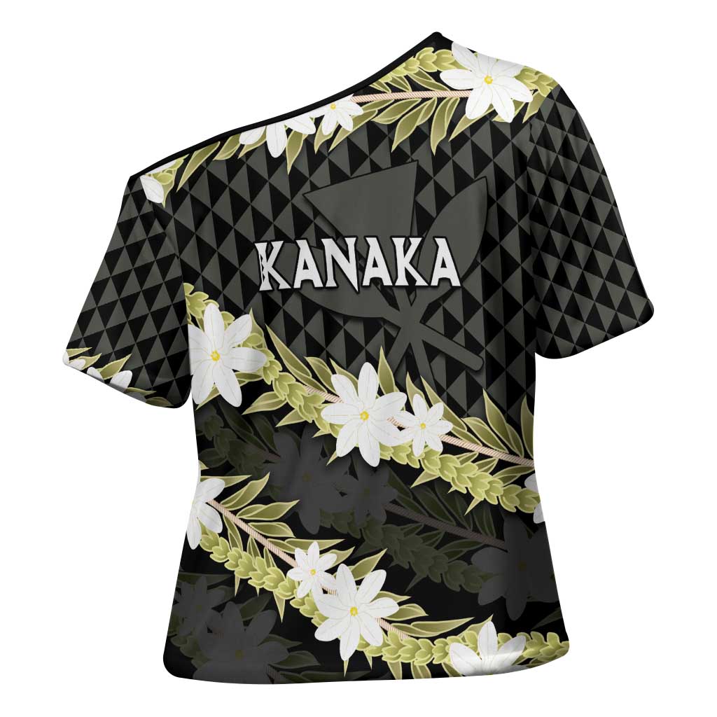 Born And Raised Aloha Hawaii Cross Shoulder Shirt Kanaka Kakau Hawaiian Tiare Pakalana Lei - Polynesian Pride