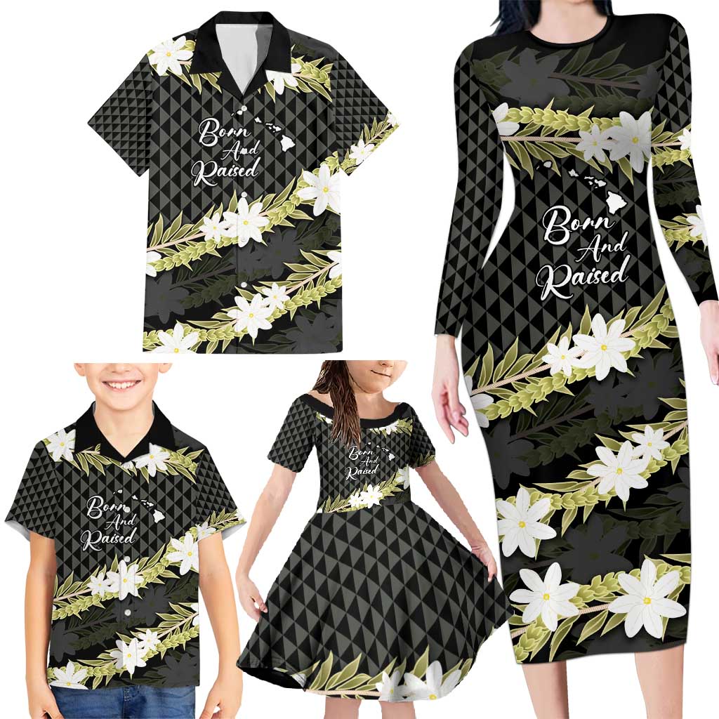 Born And Raised Aloha Hawaii Family Matching Long Sleeve Bodycon Dress and Hawaiian Shirt Kanaka Kakau Hawaiian Tiare Pakalana Lei - Polynesian Pride