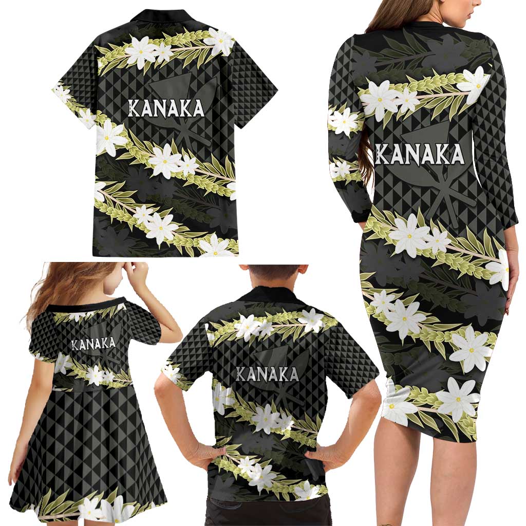 Born And Raised Aloha Hawaii Family Matching Long Sleeve Bodycon Dress and Hawaiian Shirt Kanaka Kakau Hawaiian Tiare Pakalana Lei - Polynesian Pride