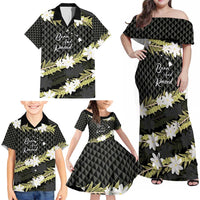 Born And Raised Aloha Hawaii Family Matching Off Shoulder Maxi Dress and Hawaiian Shirt Kanaka Kakau Hawaiian Tiare Pakalana Lei - Polynesian Pride