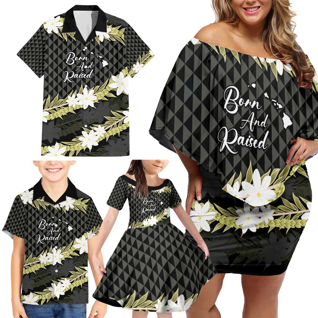 Born And Raised Aloha Hawaii Family Matching Off Shoulder Short Dress and Hawaiian Shirt Kanaka Kakau Hawaiian Tiare Pakalana Lei - Polynesian Pride