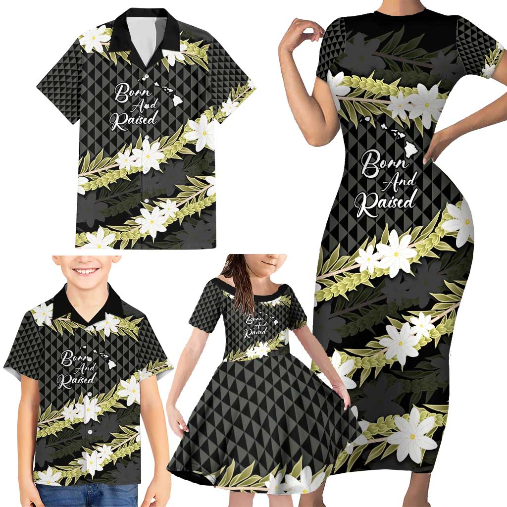 Born And Raised Aloha Hawaii Family Matching Short Sleeve Bodycon Dress and Hawaiian Shirt Kanaka Kakau Hawaiian Tiare Pakalana Lei - Polynesian Pride