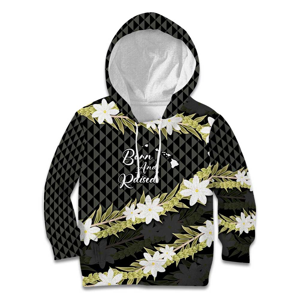Born And Raised Aloha Hawaii Kid Hoodie Kanaka Kakau Hawaiian Tiare Pakalana Lei - Polynesian Pride