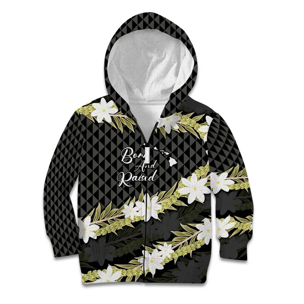 Born And Raised Aloha Hawaii Kid Hoodie Kanaka Kakau Hawaiian Tiare Pakalana Lei - Polynesian Pride