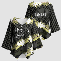 Born And Raised Aloha Hawaii Kimono Sleeve Blouse Kanaka Kakau Hawaiian Tiare Pakalana Lei - Polynesian Pride