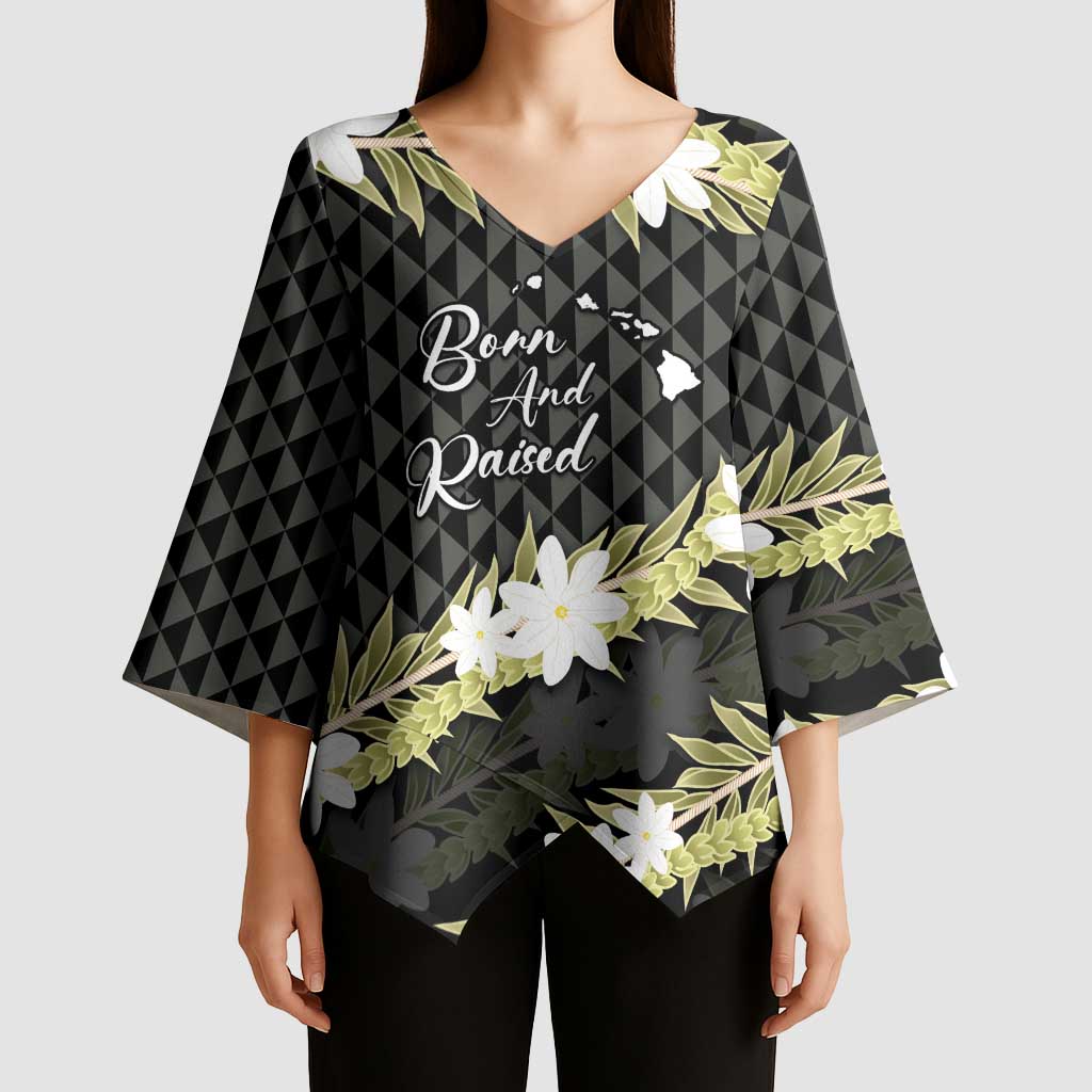 Born And Raised Aloha Hawaii Kimono Sleeve Blouse Kanaka Kakau Hawaiian Tiare Pakalana Lei - Polynesian Pride
