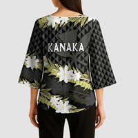 Born And Raised Aloha Hawaii Kimono Sleeve Blouse Kanaka Kakau Hawaiian Tiare Pakalana Lei - Polynesian Pride