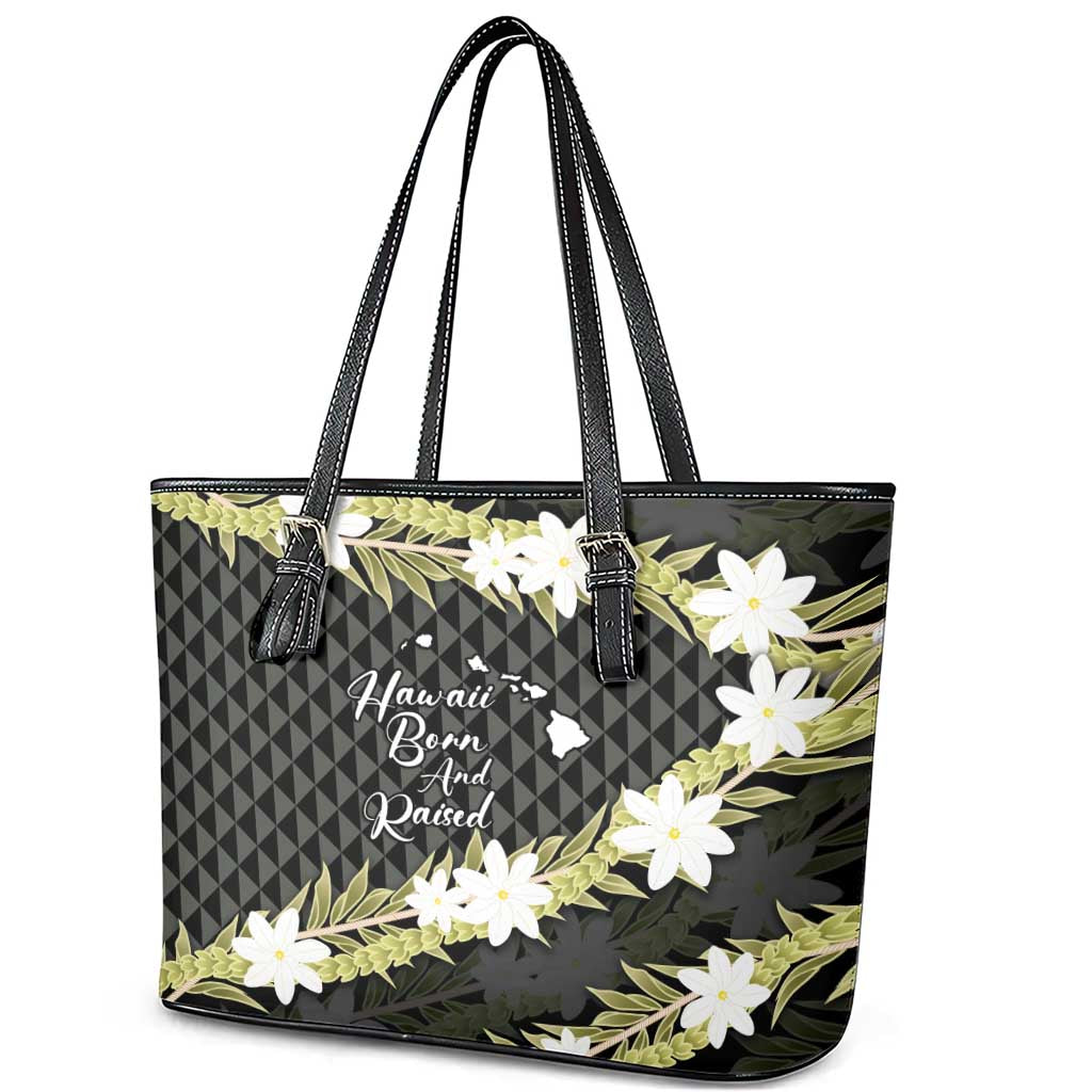 Born And Raised Aloha Hawaii Leather Tote Bag Kanaka Kakau Hawaiian Tiare Pakalana Lei - Polynesian Pride