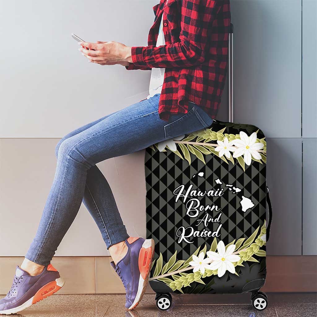 Born And Raised Aloha Hawaii Luggage Cover Kanaka Kakau Hawaiian Tiare Pakalana Lei - Polynesian Pride