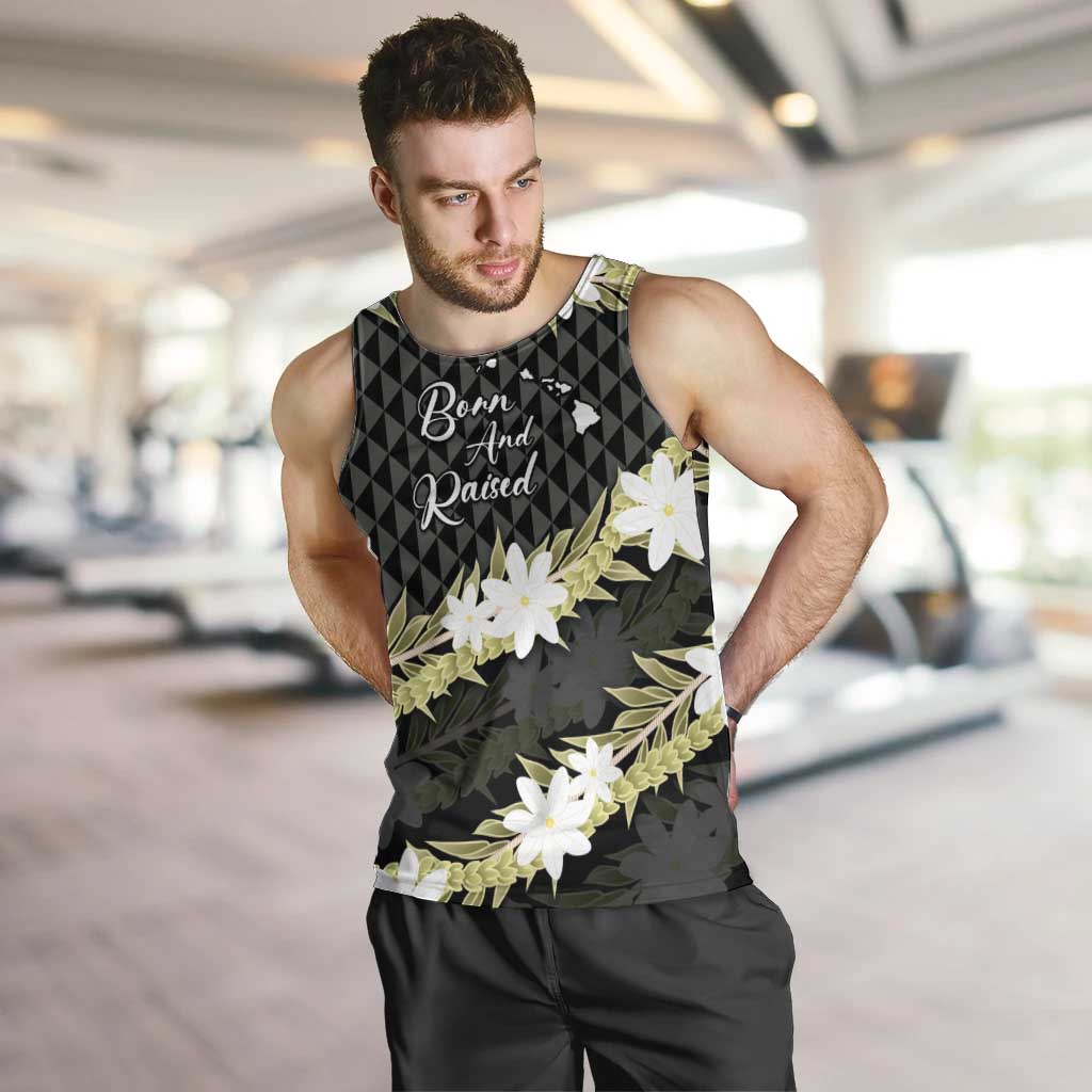 Born And Raised Aloha Hawaii Men Tank Top Kanaka Kakau Hawaiian Tiare Pakalana Lei - Polynesian Pride
