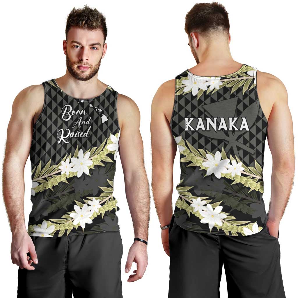 Born And Raised Aloha Hawaii Men Tank Top Kanaka Kakau Hawaiian Tiare Pakalana Lei - Polynesian Pride