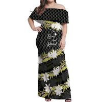 Born And Raised Aloha Hawaii Off Shoulder Maxi Dress Kanaka Kakau Hawaiian Tiare Pakalana Lei - Polynesian Pride