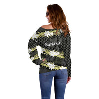 Born And Raised Aloha Hawaii Off Shoulder Sweater Kanaka Kakau Hawaiian Tiare Pakalana Lei - Polynesian Pride