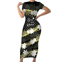 Born And Raised Aloha Hawaii Short Sleeve Bodycon Dress Kanaka Kakau Hawaiian Tiare Pakalana Lei - Polynesian Pride